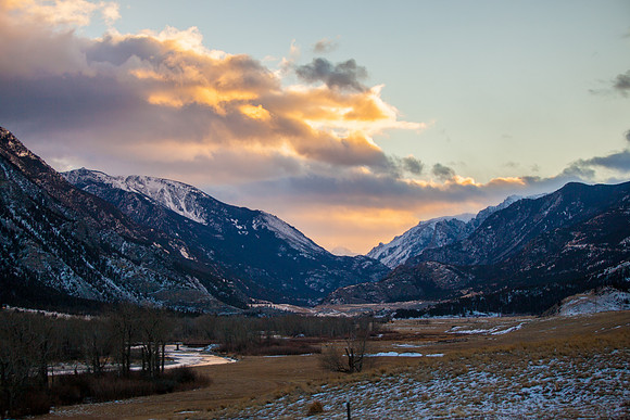 Sunset over the Beartooth Mountains near Nye, Montana