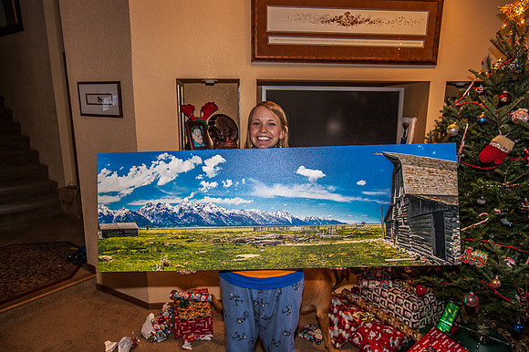 Kasey A. with her 20x60" canvas of the Grand Tetons