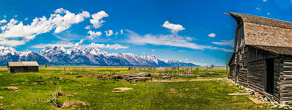 Panorama of Mormon Row Barn in Grand Teton National Park