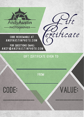 Gift certificates are available as the perfect gift so your friend or family member can get the print they want and takes the guess work out of it for you. The gift certificates can be applied to any