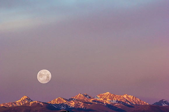 Supermoon Set over the Spanish Peaks in Bozeman, MT