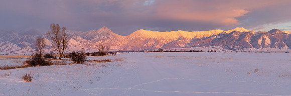 winter sunset on the Bridger Mountains