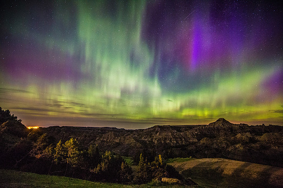 Northern Lights over Makoshika State Park, Montana