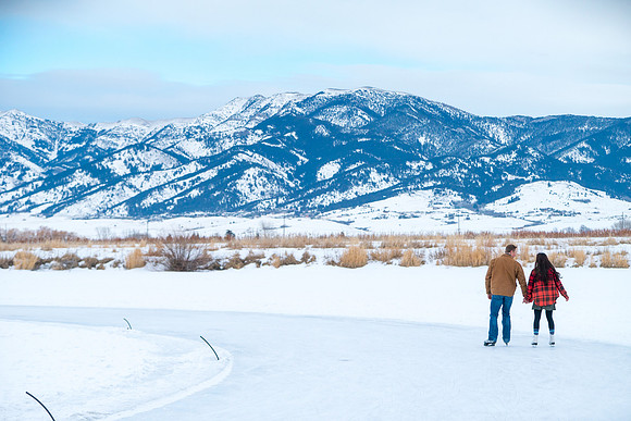 Ice Skating with the Bridger Mountains, Bozeman