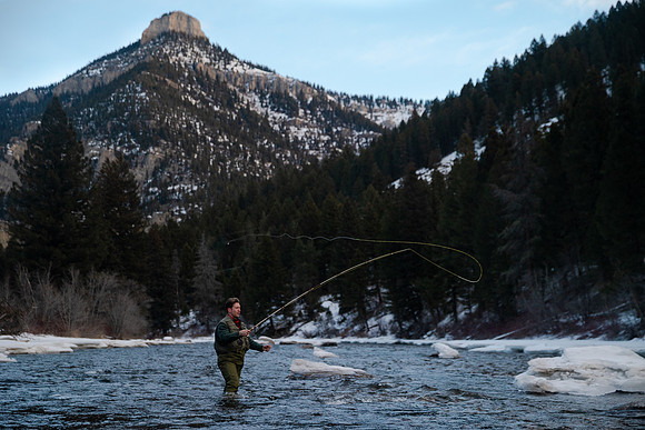 Fishing in Gallatin River in Gallatin Canyon\
