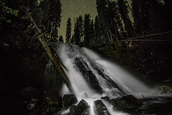 Night Photography at Grotto Falls, Hyalite Canyon near Bozeman, Montana