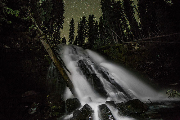 Night Photography at Grotto Falls, Hyalite Canyon near Bozeman, Montana